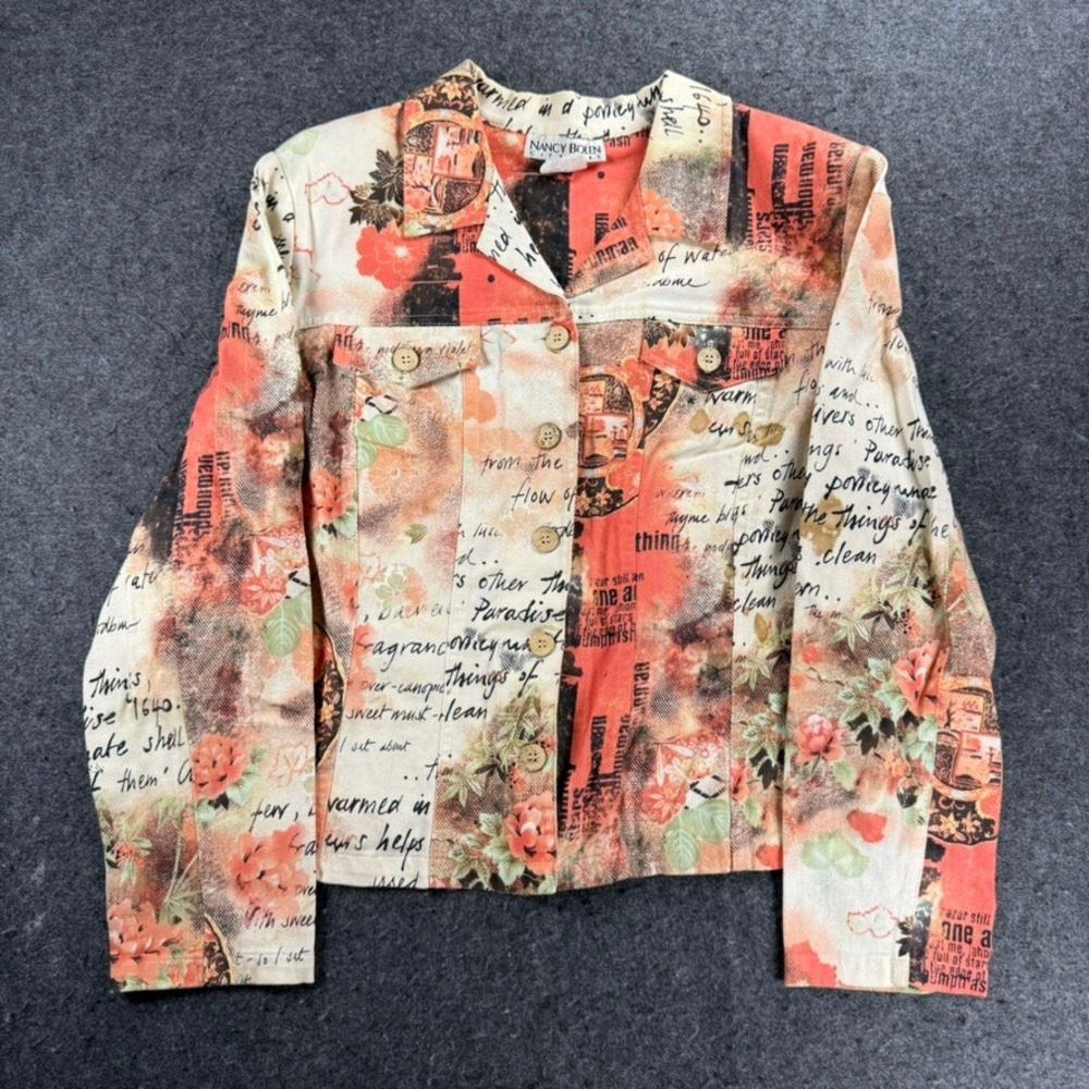 Nancy Bolen City Girl Floral Print Jacket Button Down‎ Collared Vintage